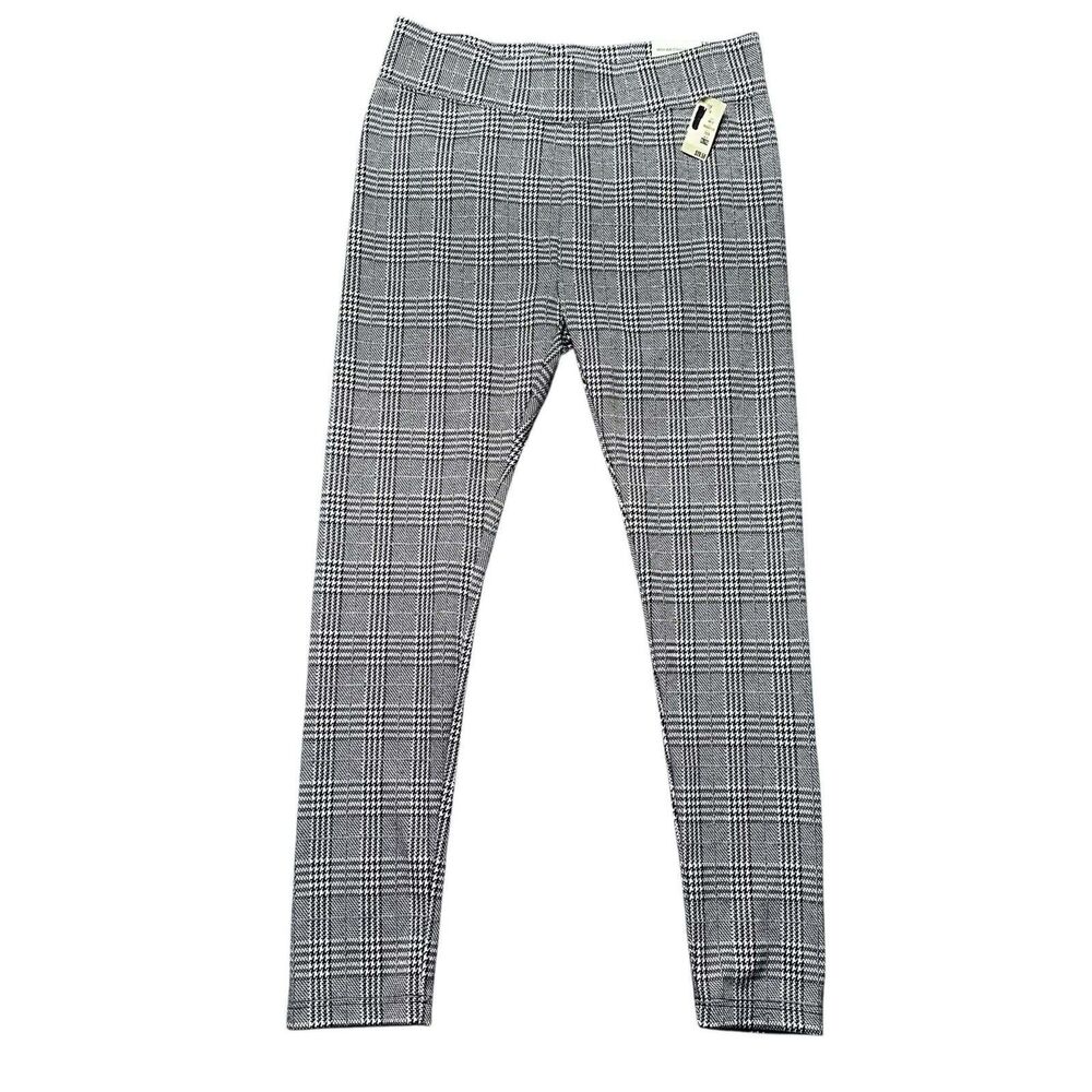 Aeropostale Womens XL Glen Plaid Leggings Black White High Waist Stretch NWT